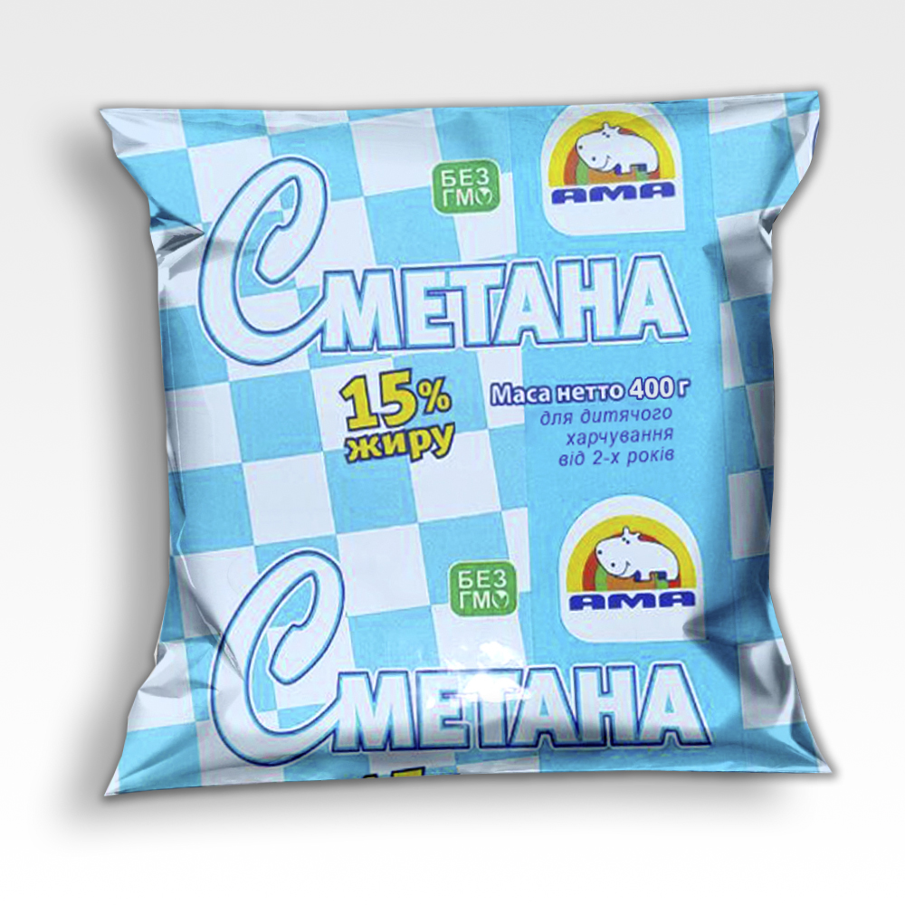 Сметана АМА 15% жиру, для дитячого харчування від 2-х років